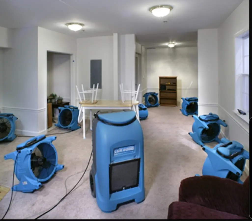 Air movers and dehumidifier setup for Water Damage Restoration in State College